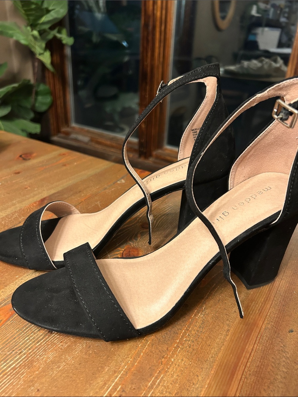 Madden Girl Black Suede Ankle-Strap Block Heels